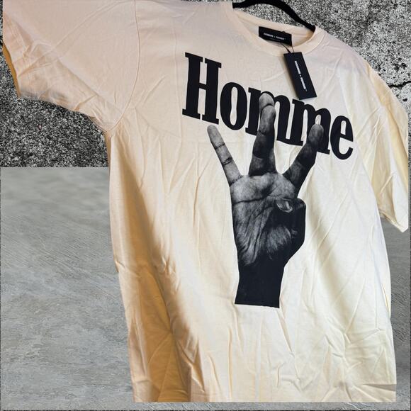 •NEW• Homme + Femme LA • Twisted Fingers Off-White Tee  • 2XL - Picture 3 of 8